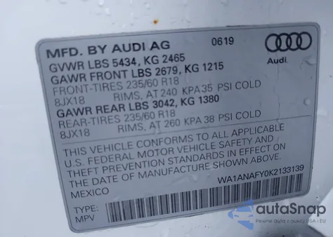 2019 Audi Q5 45 Premium z USA, uszkodzony, nr VIN WA1ANAFY0K2133139